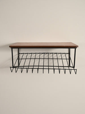 Comodino sospeso svedese in teak e metallo anni '50 1