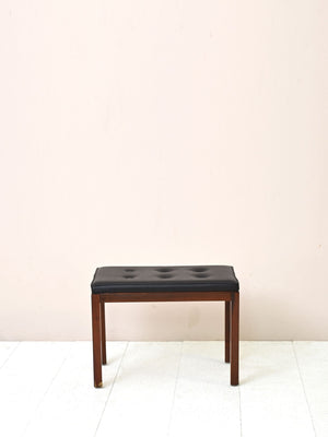 Pouf vintage in palissandro con seduta in ecopelle