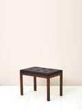 Pouf vintage in palissandro con seduta in ecopelle 1