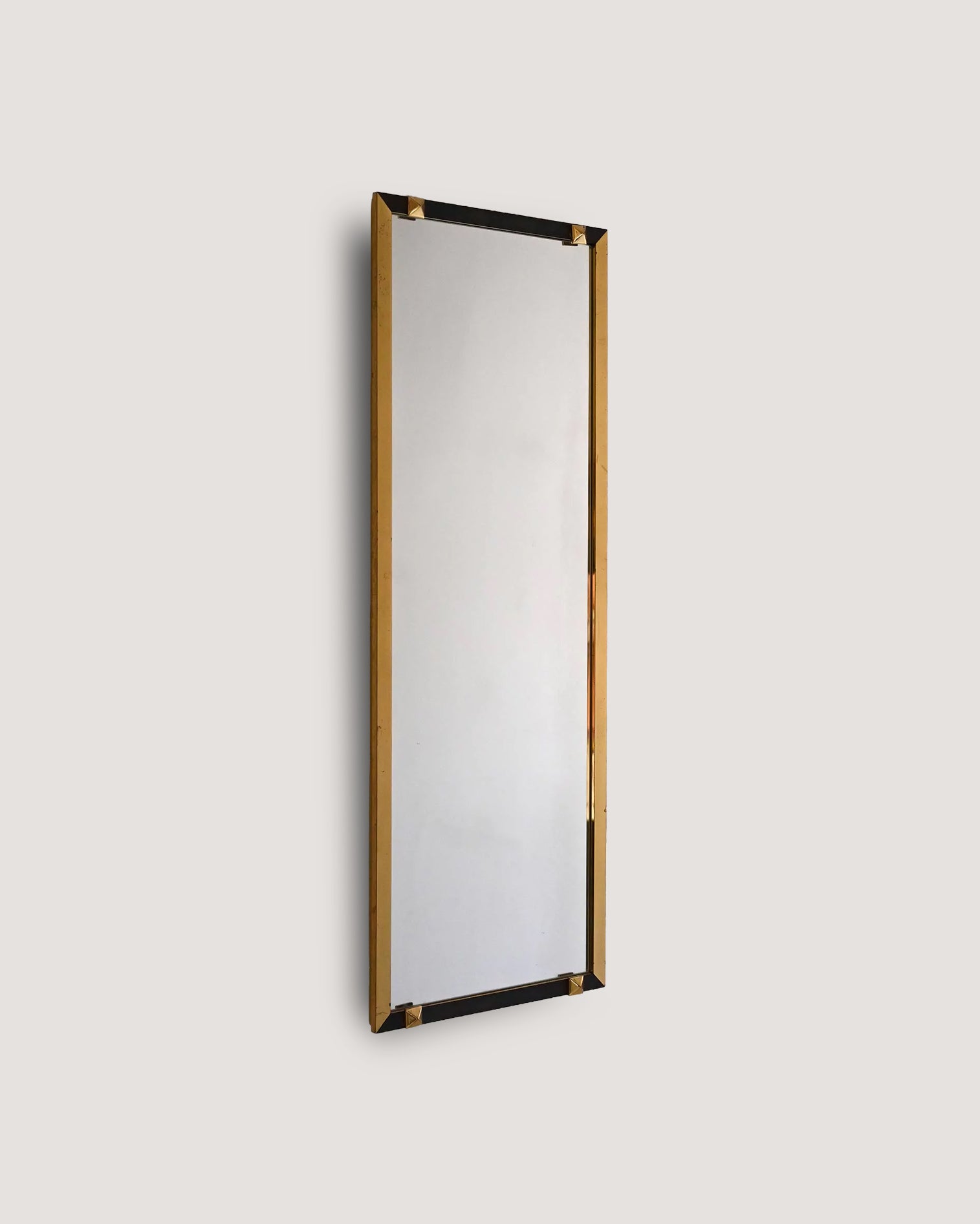 Specchio vintage rettangolare con cornice in metallo dorato e nero