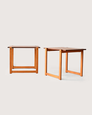 Coppia tavolini scandinavi vintage in teak e faggio