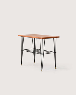 Comodino scandinavo vintage in legno e metallo