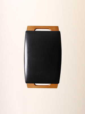 Sgabello vintage in legno e pelle 5