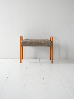 Poggiapiedi scandinavo vintage in rovere con tappezzeria grigia