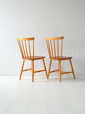 Coppia di sedie scandinave anni 50/60 in faggio e teak tipo Pinstol 2
