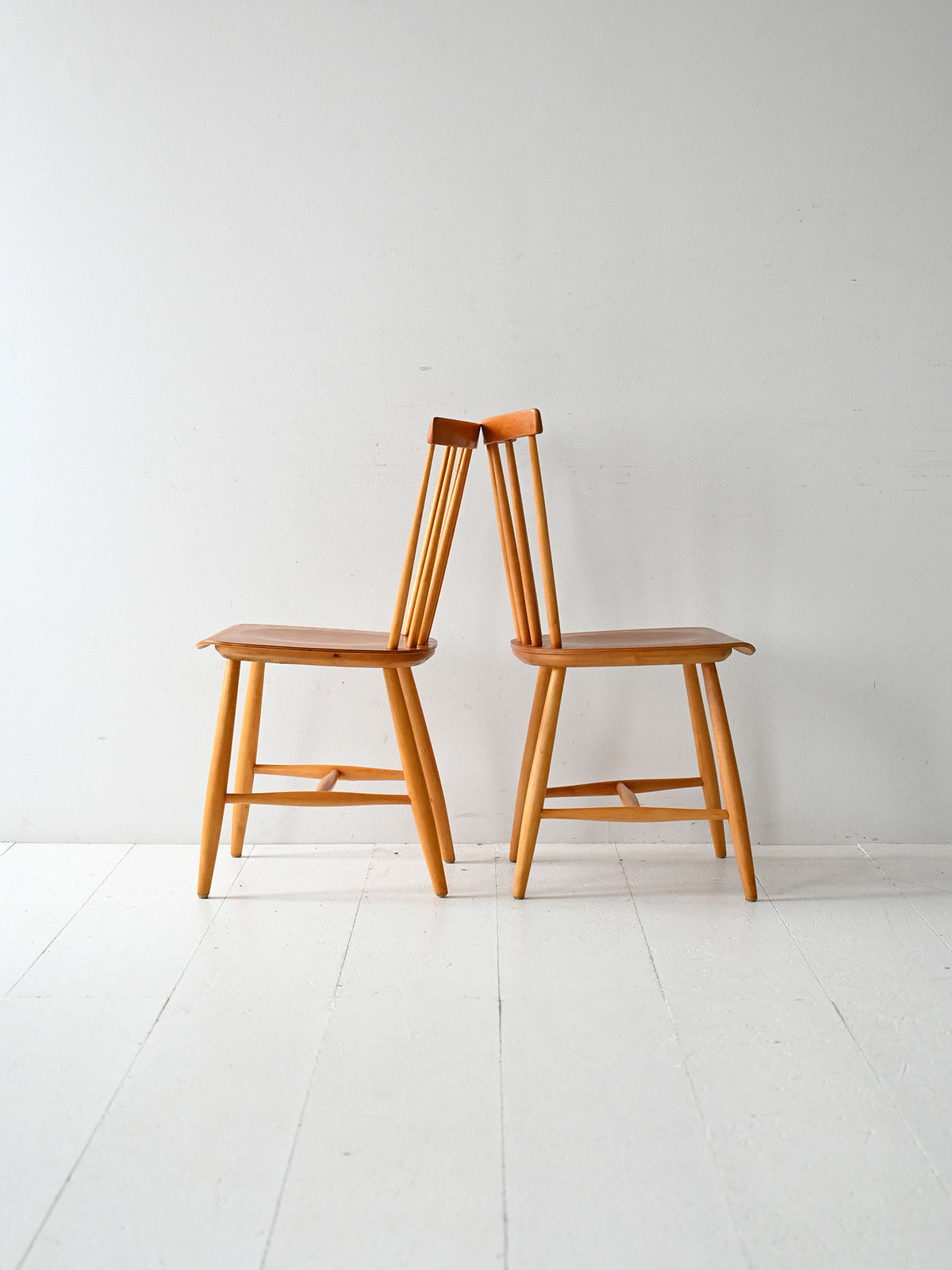Coppia di sedie scandinave anni 50/60 in faggio e teak tipo Pinstol 3