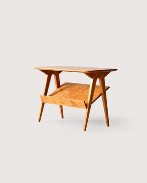 Tavolino scandinavo vintage con espositore in betulla