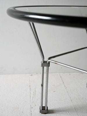 Tavolino vintage in vetro e acciaio con profilo nero 4