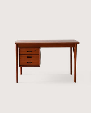 Scrivania scandinava vintage con blocco di cassetti e vano libreria