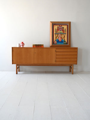 Sideboard scandinavo vintage in rovere con cassetti a latta