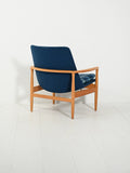 Poltrona scandinava in rovere e lana blu 2
