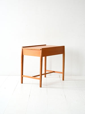 Coffee table scandinavo vintage in olmo con vano contenitore 5