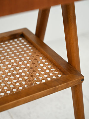 Comodino scandinavo anni 50 in teak con paglia di Vienna 9