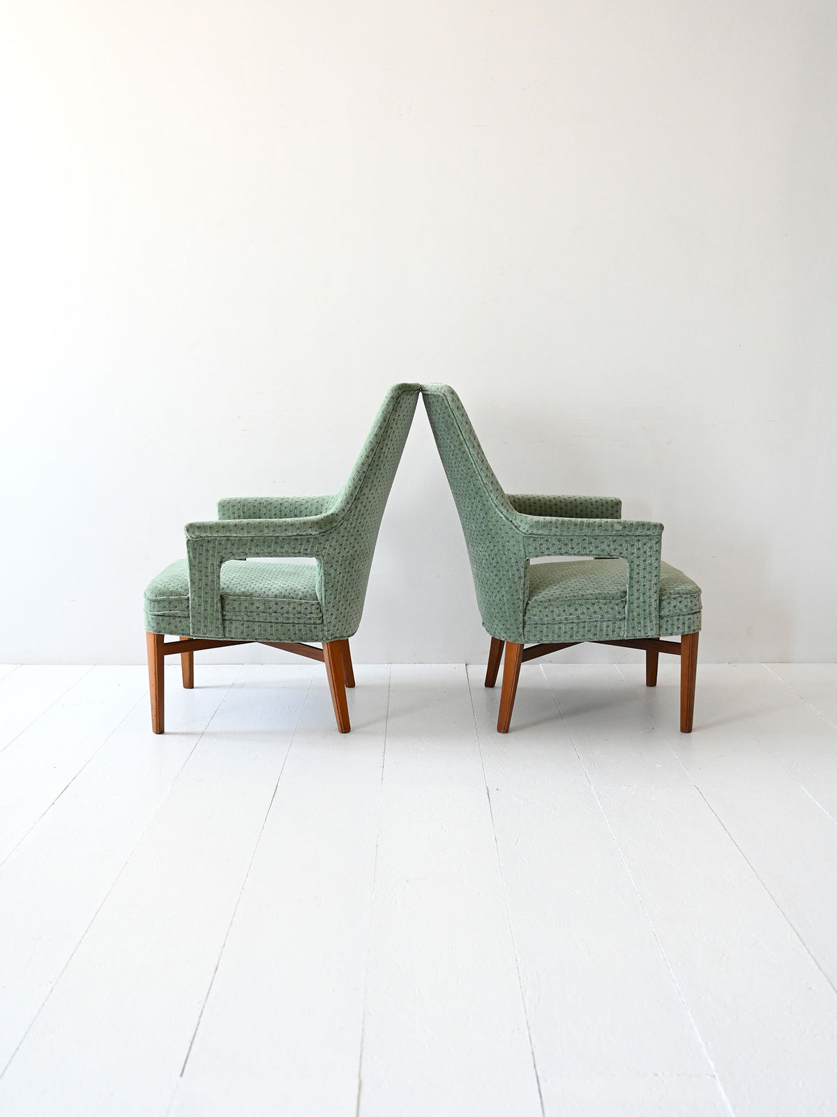 Coppia di poltroncine scandinave vintage anni 50 verde menta