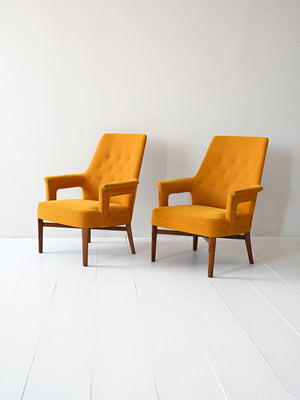 Coppia di poltroncine scandinave vintage anni '50 gialle 2