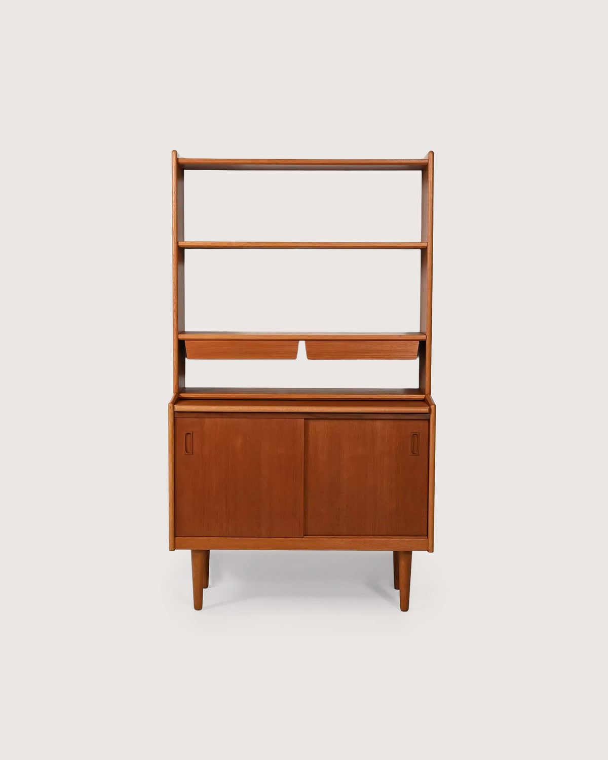Libreria scandinava in teak con cassetti sospesi