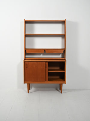 Libreria scandinava in teak con cassetti sospesi 2