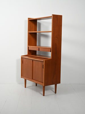 Libreria scandinava in teak con cassetti sospesi 5