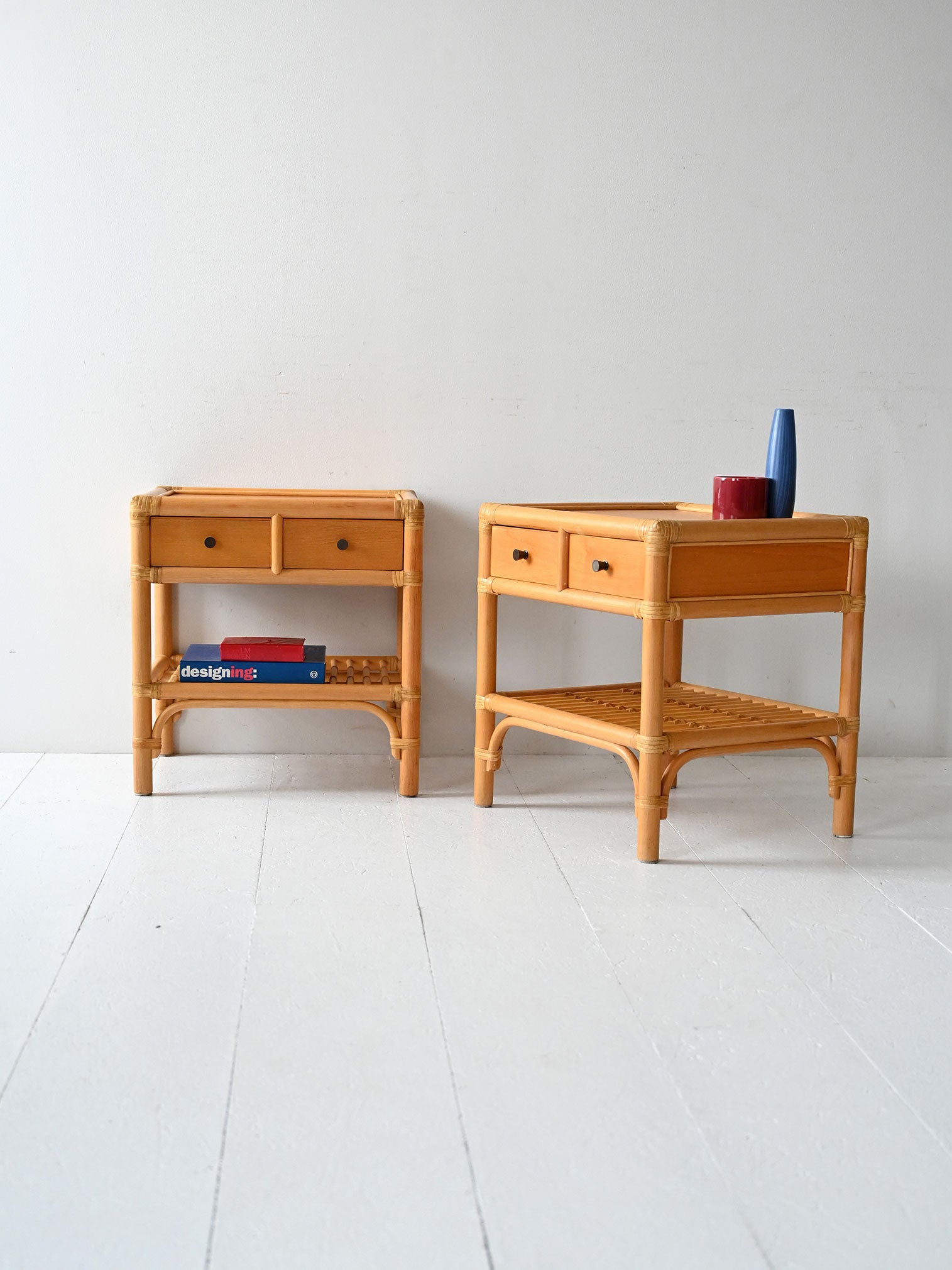 Coppia comodini DUX in bambù e rattan intrecciato
