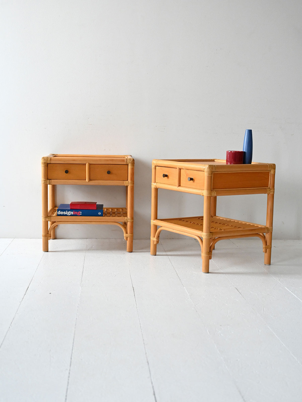 Coppia comodini DUX in bambù e rattan intrecciato