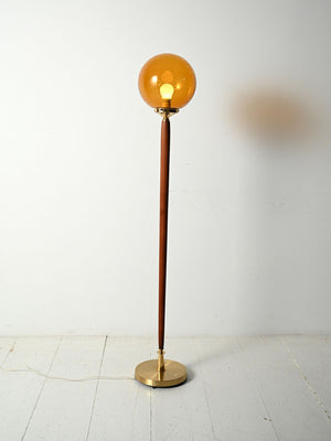 Lampada da terra teak e vetro color ambra 1