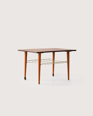 Coffee table scandinavo vintage in teak con mensola in ottone