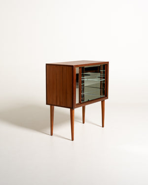 Mobile bar scandinavo in teak con serranda, anni 50