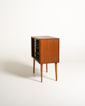 Mobile bar scandinavo in teak con serranda, anni 50