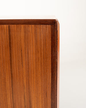 Mobile bar scandinavo in teak con serranda, anni 50