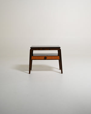 Comodino scandinavo in teak e legno scuro, anni '50