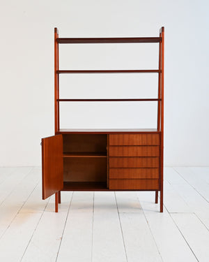 Libreria scandinava in mogano con spazio contenitore, anni ’60 1
