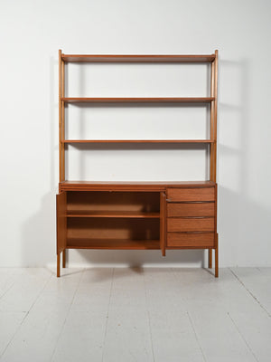 Libreria scandinava in teak con scrivania estraibile 2