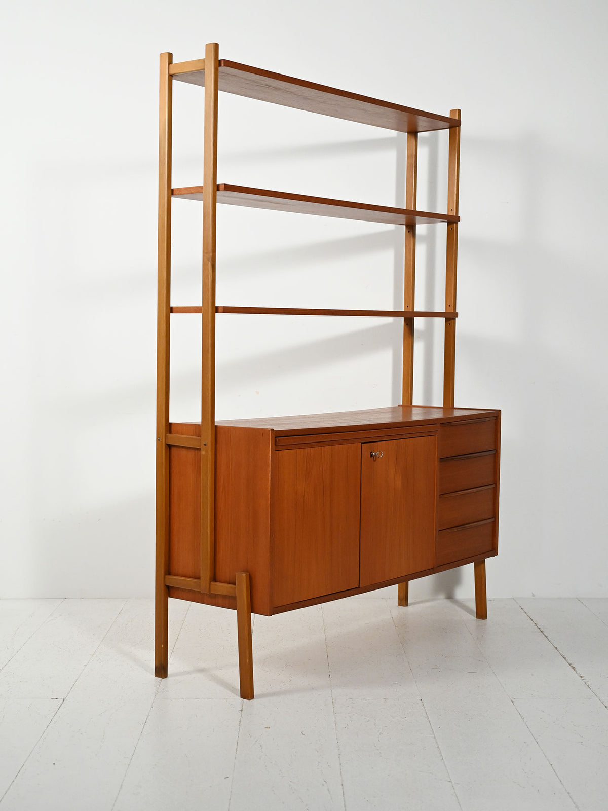 Libreria scandinava in teak con scrivania estraibile 3