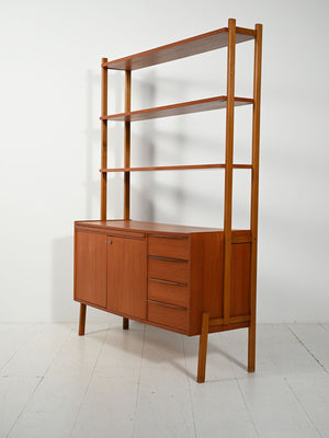 Libreria scandinava in teak con scrivania estraibile 4