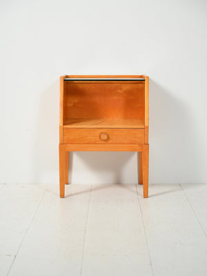 Comodino scandinavo vintage in radica di betulla 1
