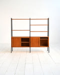 Libreria doppia scandinava in teak con montanti neri, anni ’60 2