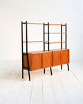 Libreria doppia scandinava in teak con montanti neri, anni ’60 4