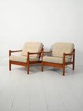 Coppia di poltrone danesi con cuscini beige anni 50 1