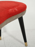 Sgabello scandinavo con velluto rosso e ottone, anni 50 4