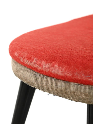 Sgabello scandinavo con velluto rosso e ottone, anni 50 7
