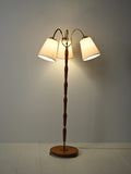 Lampada da terra scandinava a tre bracci in teak e ottone, anni 40–50
