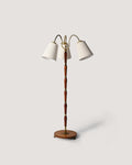 Lampada da terra scandinava a tre bracci in teak e ottone, anni 40–50