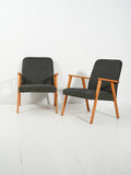 Coppia di Poltrone scandinave in faggio con tappezzeria grigia 1