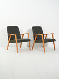 Coppia di Poltrone scandinave in faggio con tappezzeria grigia 3