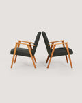 Coppia di Poltrone scandinave in faggio con tappezzeria grigia
