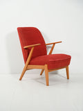 Poltrona scandinava anni 50 con rivestimento in lana rossa 1