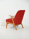 Poltrona scandinava anni 50 con rivestimento in lana rossa 3