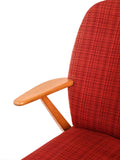 Poltrona scandinava anni 50 con rivestimento in lana rossa 4