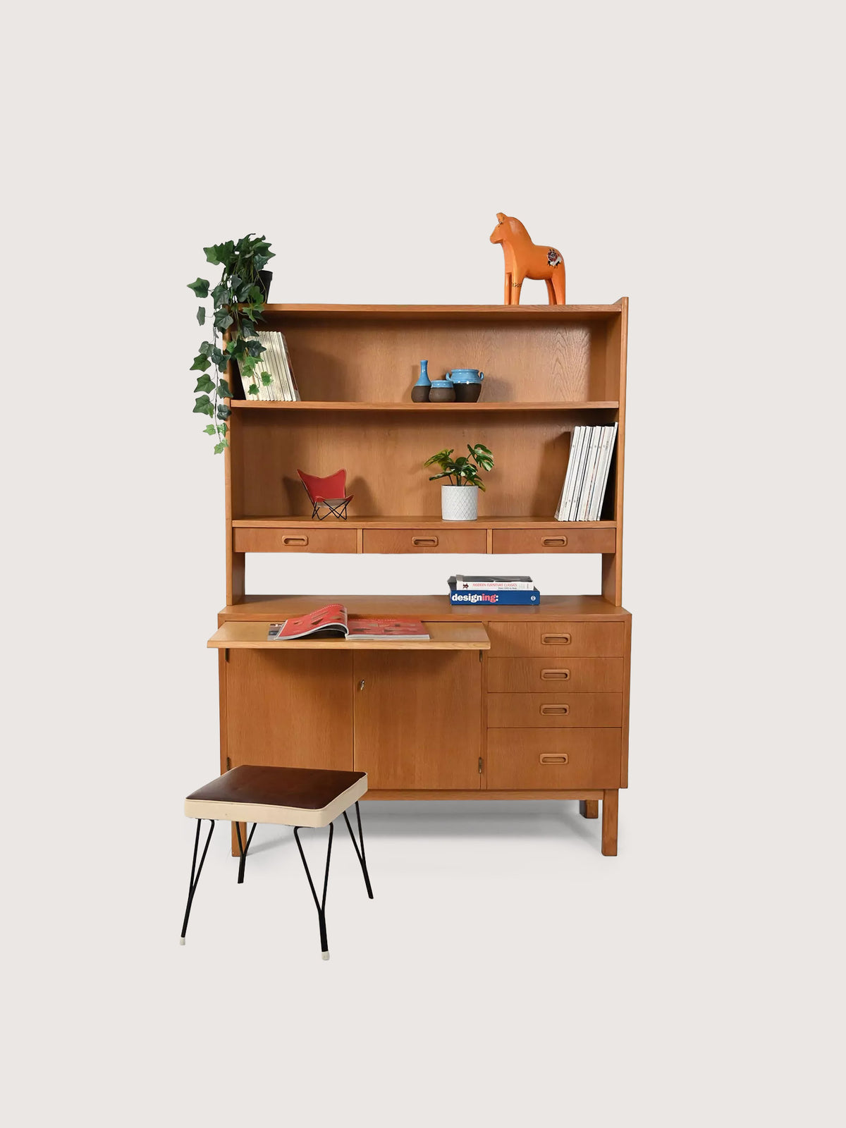 Sideboard-libreria scandinava in rovere, anni ’60