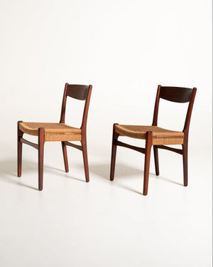 Coppia di sedie scandinave con seduta in corda, anni ’60